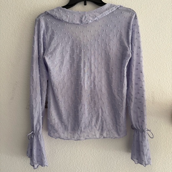 Anthropologie Lavender Bell Sleeve Ruffle Blouse Size XS Swiss Dot Fairy Boho - Picture 5 of 9